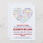 学校カラフルハート卒業招待状 招待状 (正面/裏面)