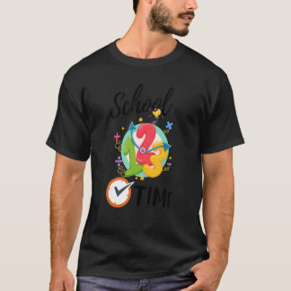 学校カラフル時間幸せ新学期先生 Tシャツ