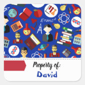 学校カラフル用品ブルーキッズ名ラベル スクエアシール (正面)