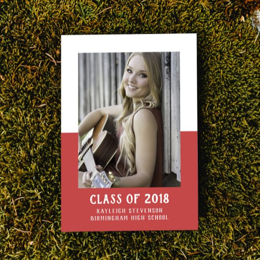 学校カラーブロック卒業招待状 | 赤 招待状