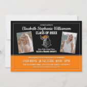 学校カラー 黒とオレンジの卒業パーティー 招待状 (正面)