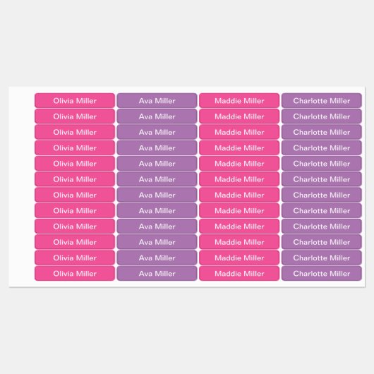 学校キャンプデイケア用の紫ピンクの名前ラベル ラベル (シート)