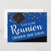 学校クラス懇親会フェイク金ゴールド紙吹雪 案内ポストカード (正面/裏面)