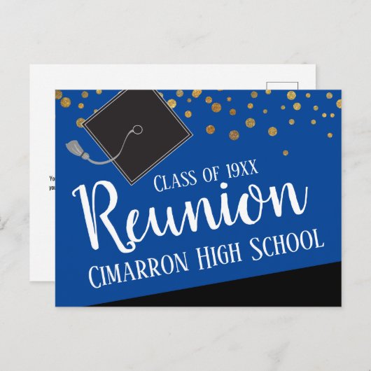 学校クラス懇親会フェイク金ゴールド紙吹雪 案内ポストカード (正面/裏面)