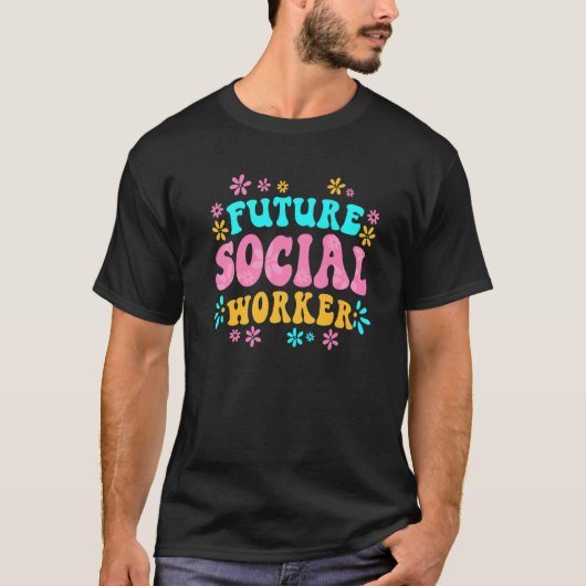 学校ソーシャルワーク月レトロ花未来Soci Tシャツ (正面)