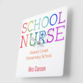 学校ナースカラフルパーソナライズされた学校 スクエア壁時計 (傾斜)