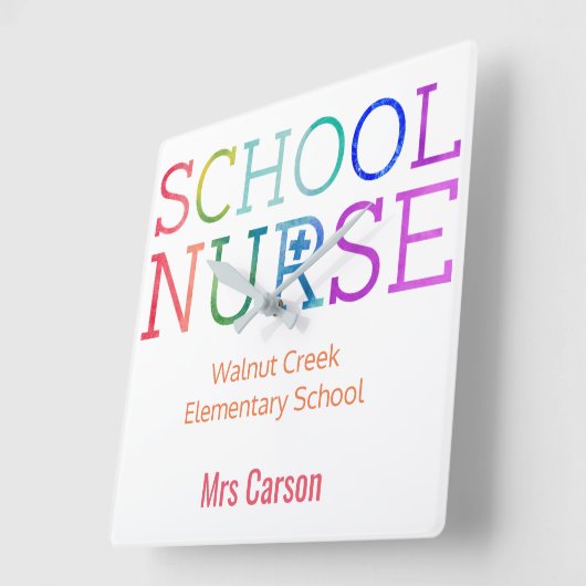 学校ナースカラフルパーソナライズされた学校 スクエア壁時計 (傾斜)