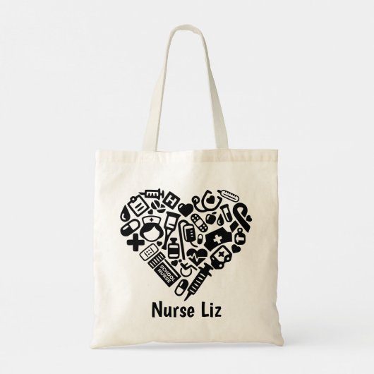 学校ナースハートデザインパーソナライズされた; トートバッグ (裏面)