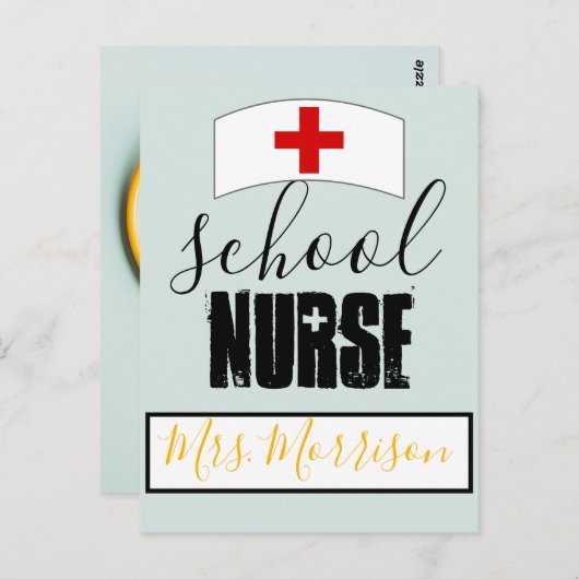 学校ナース局聴診器ハート帽 ポストカード (正面/裏面)
