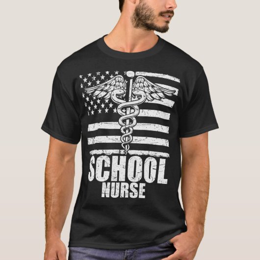 学校ナース米国国旗 Tシャツ (正面)