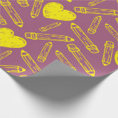 学校ハート鉛筆のシームレスラッピング紙 ラッピングペーパー (角)