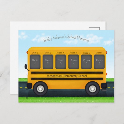 学校バスの思い出フォトフレーム6枚セット 子供の記憶を保存 ポストカード (正面/裏面)