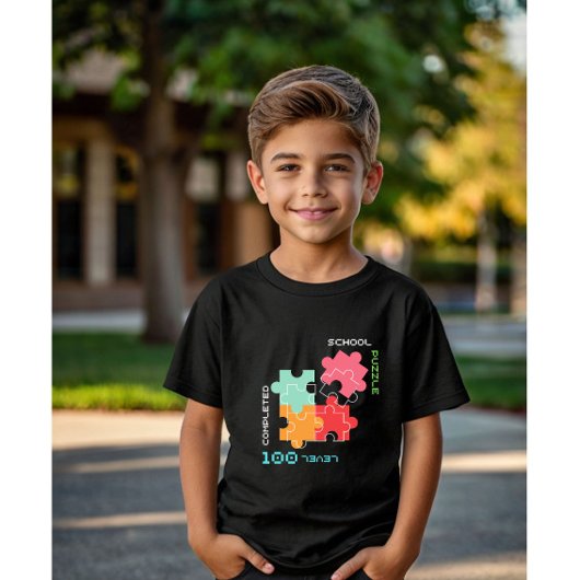 学校パズルレベル100日の子供 Tシャツ