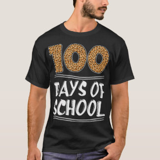 学校ヒョウ印刷ギフトの100日目先生 Tシャツ