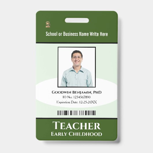 学校プロフェッショナル従業員フォトバーコード名 バッジ (正面)