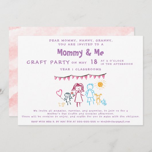 学校ママ&マイマザーズデイお祝いパーティー 招待状 (正面/裏面)