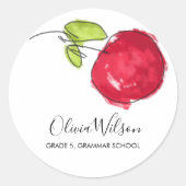 学校モダンの子供油絵を描手描きリンゴ ラウンドシール (正面)