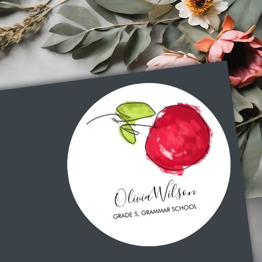 学校モダンの子供油絵を描手描きリンゴ ラウンドシール