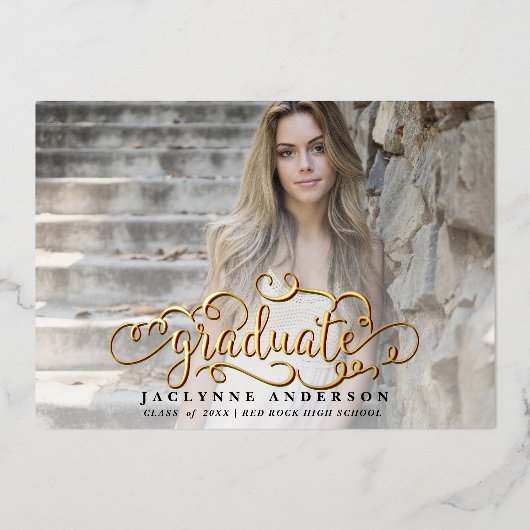 学校モダンカラー写真 箔招待状 (正面)