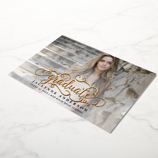 学校モダンカラー写真 箔招待状 (回転した状態)