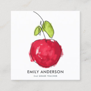 学校モダン先生油絵を描手描きリンゴ スクエア名刺