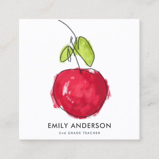 学校モダン先生油絵を描手描きリンゴ スクエア名刺 (正面)