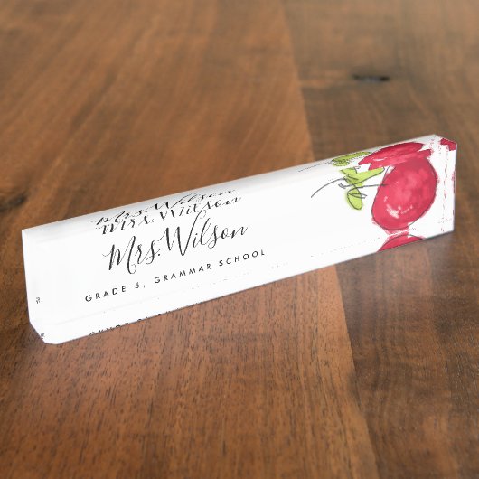 学校モダン先生油絵を描手描きリンゴ デスクネームプレート (側面)