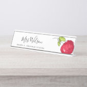 学校モダン先生油絵を描手描きリンゴ デスクネームプレート (正面)