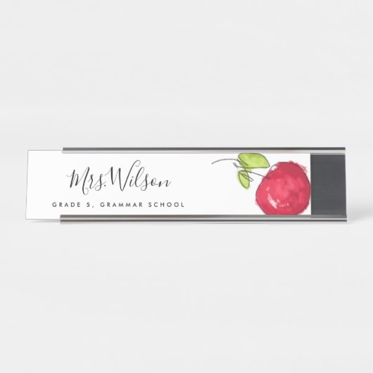 学校モダン先生油絵を描手描きリンゴ デスクネームプレート (正面)