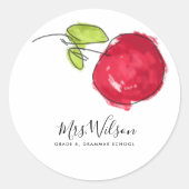 学校モダン先生油絵を描手描きリンゴ ラウンドシール (正面)