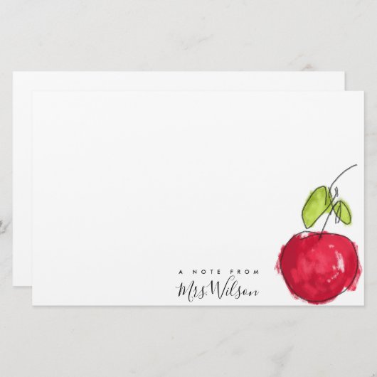 学校モダン先生油絵を描手描きリンゴ 便箋 (正面/裏面)