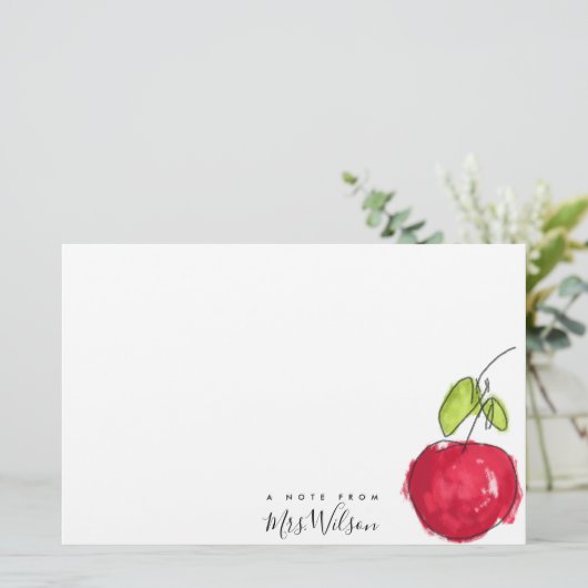 学校モダン先生油絵を描手描きリンゴ 便箋 (スタンド正面)