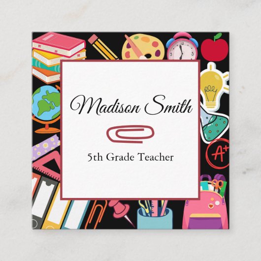学校モダン用品先生指導カラフル スクエア名刺 (正面)