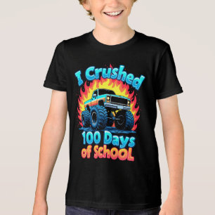 学校モンスタートラックの100日を100日粉砕した トライブレンドTシャツ