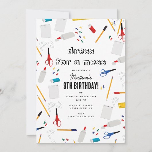 学校事務用品芸術工芸品誕生日パーティー 招待状 (正面)