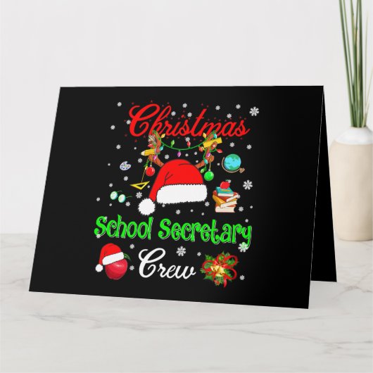 学校事務職員チーム クリスマス サンタ帽子 トナカイ カード (正面)