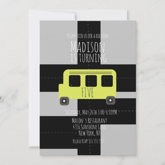学校交通車バス誕生日パーティー 案内状 (正面)