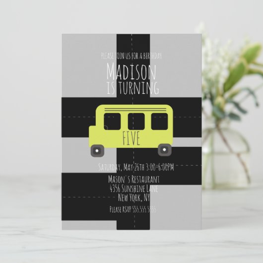 学校交通車バス誕生日パーティー 案内状 (スタンド正面)