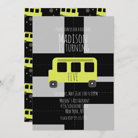 学校交通車バス誕生日パーティー 案内状 (正面/裏面)