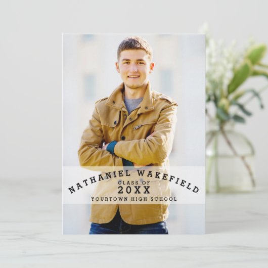 学校代表の卒業生|の黒い文字の写真の卒業パーティー 招待状 (スタンド正面)