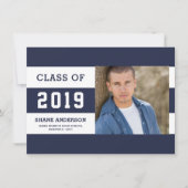 学校代表レタリングのストライプな卒業生の写真の発表 案内状 (正面)