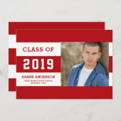 学校代表レタリングのストライプのな卒業生の写真の発表 案内状 (正面/裏面)