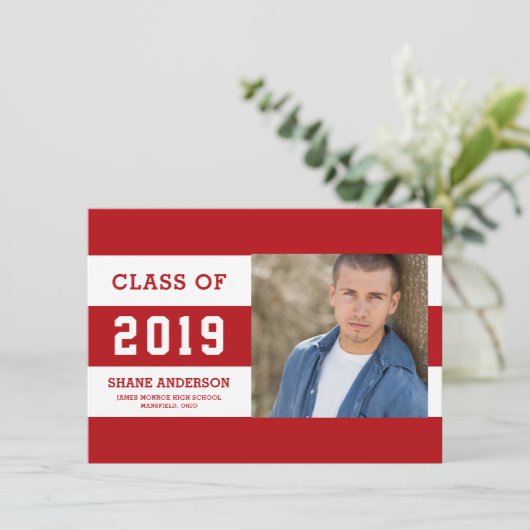 学校代表レタリングのストライプのな卒業生の写真の発表 案内状 (スタンド正面)