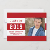 学校代表レタリングのストライプのな卒業生の写真の発表 案内状 (正面)