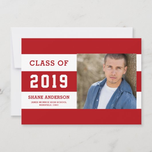 学校代表レタリングのストライプのな卒業生の写真の発表 案内状 (正面)