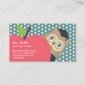 学校先生かわいいリンゴ&フクロウ 名刺 (正面)