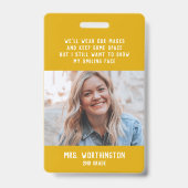 学校先生のかわいい黄色い写真の名前 バッジ (裏面)