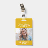 学校先生のかわいい黄色い写真の名前 バッジ (裏面 (クリップ付))