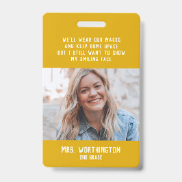 学校先生のかわいい黄色い写真の名前 バッジ