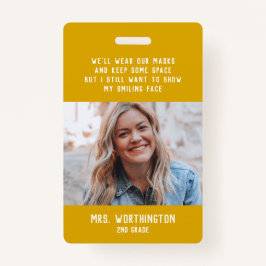 学校先生のかわいい黄色い写真の名前 バッジ